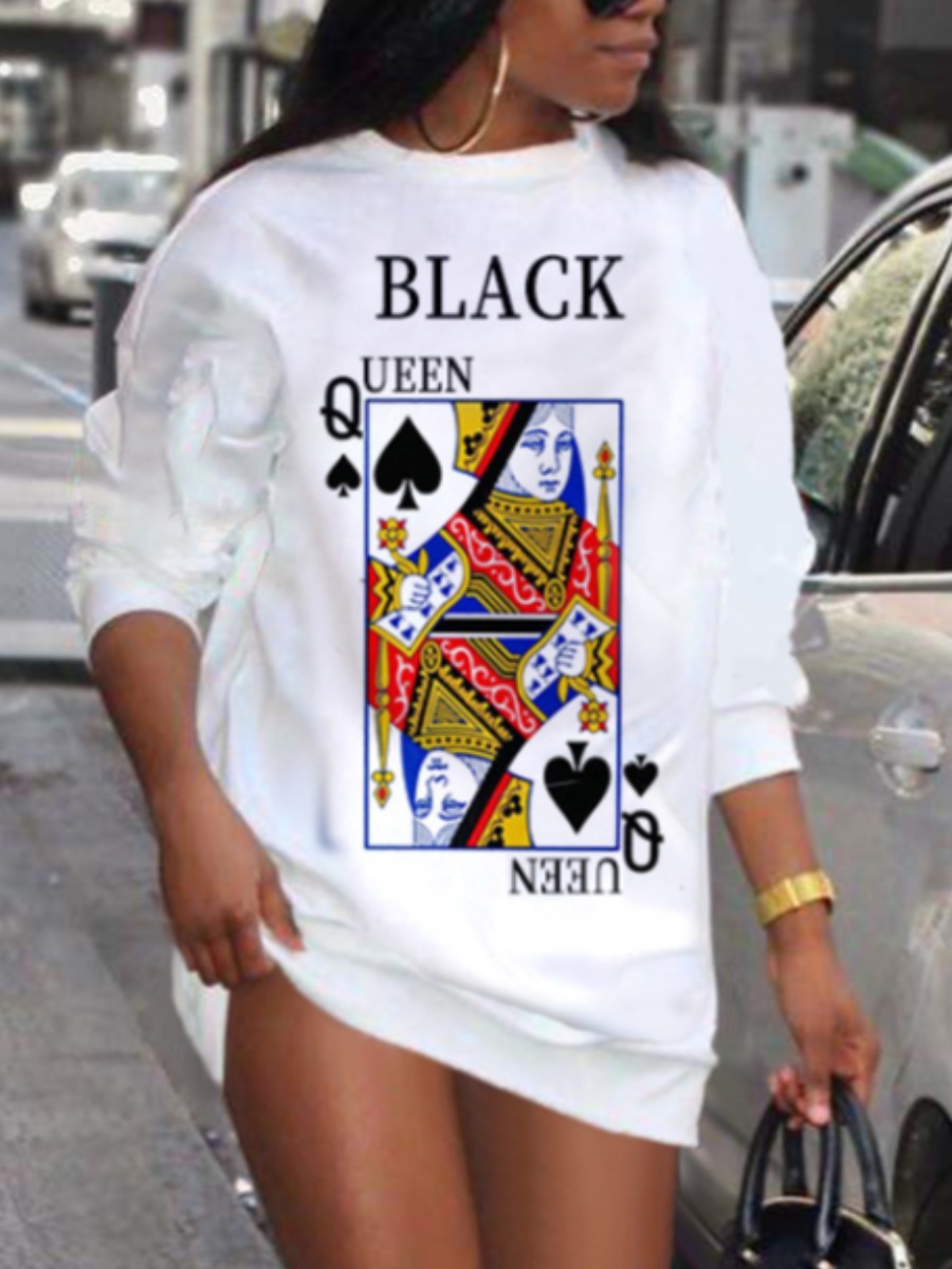 

LW Poker Letter Print Sweater Dress, White
