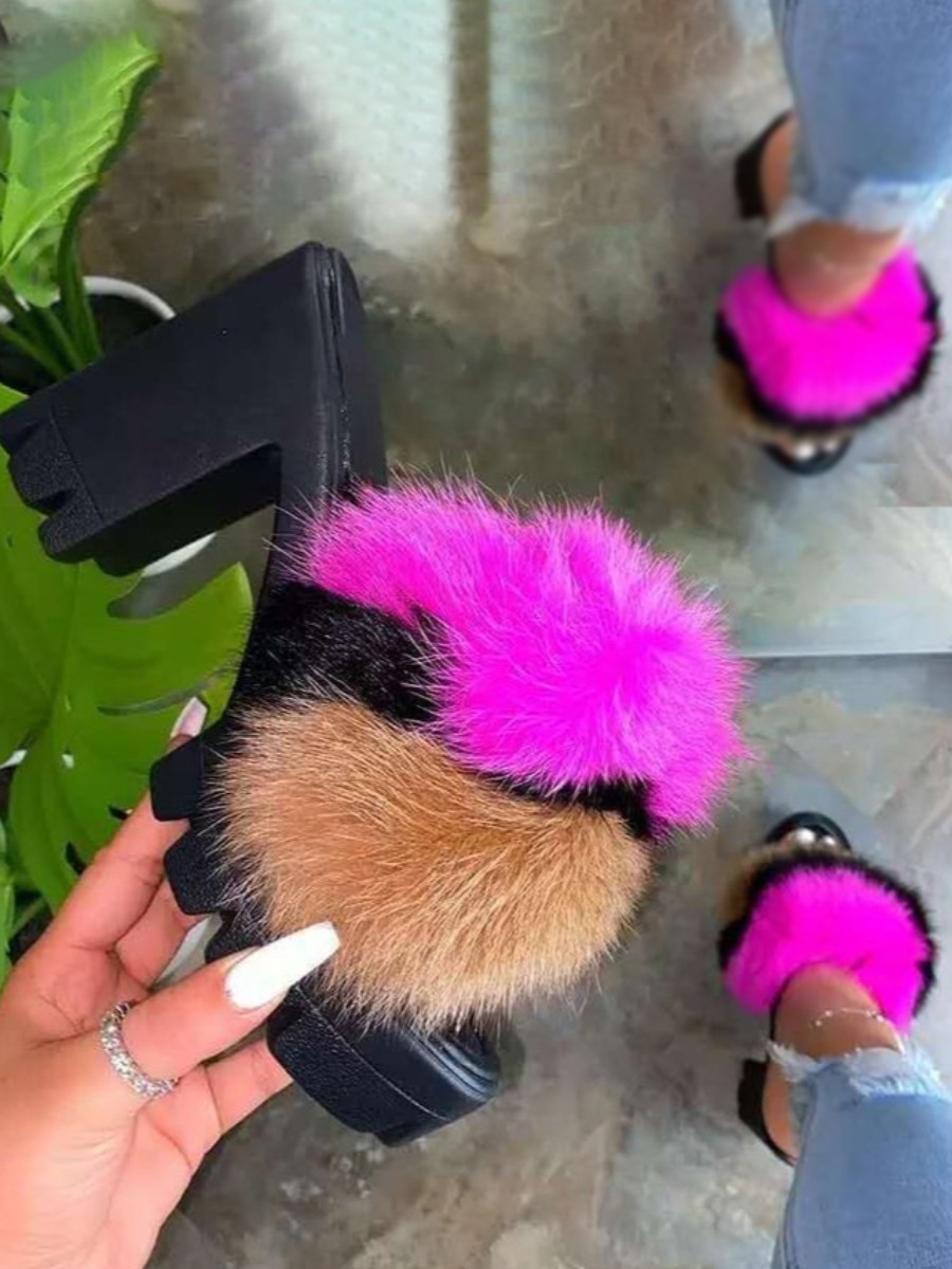 

LW High Sole Fluffy Heels, Black