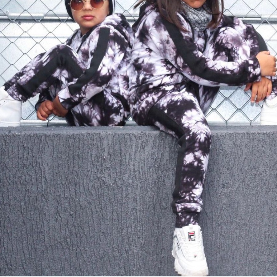 

LW COTTON Girl Hooded Collar Tie-dye Two Piece Pants Set, Deep blue