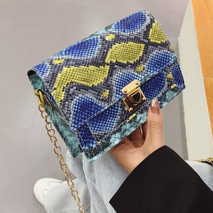 

LW Cobra Print Chain Strap Crossbody Bag, Blue