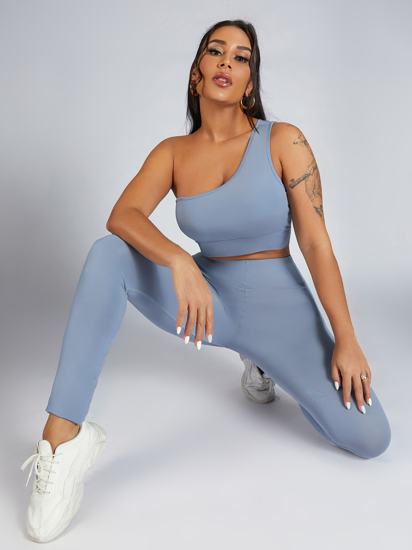 

LW One Shoulder Skinny Two Piece Pants Set, Blue