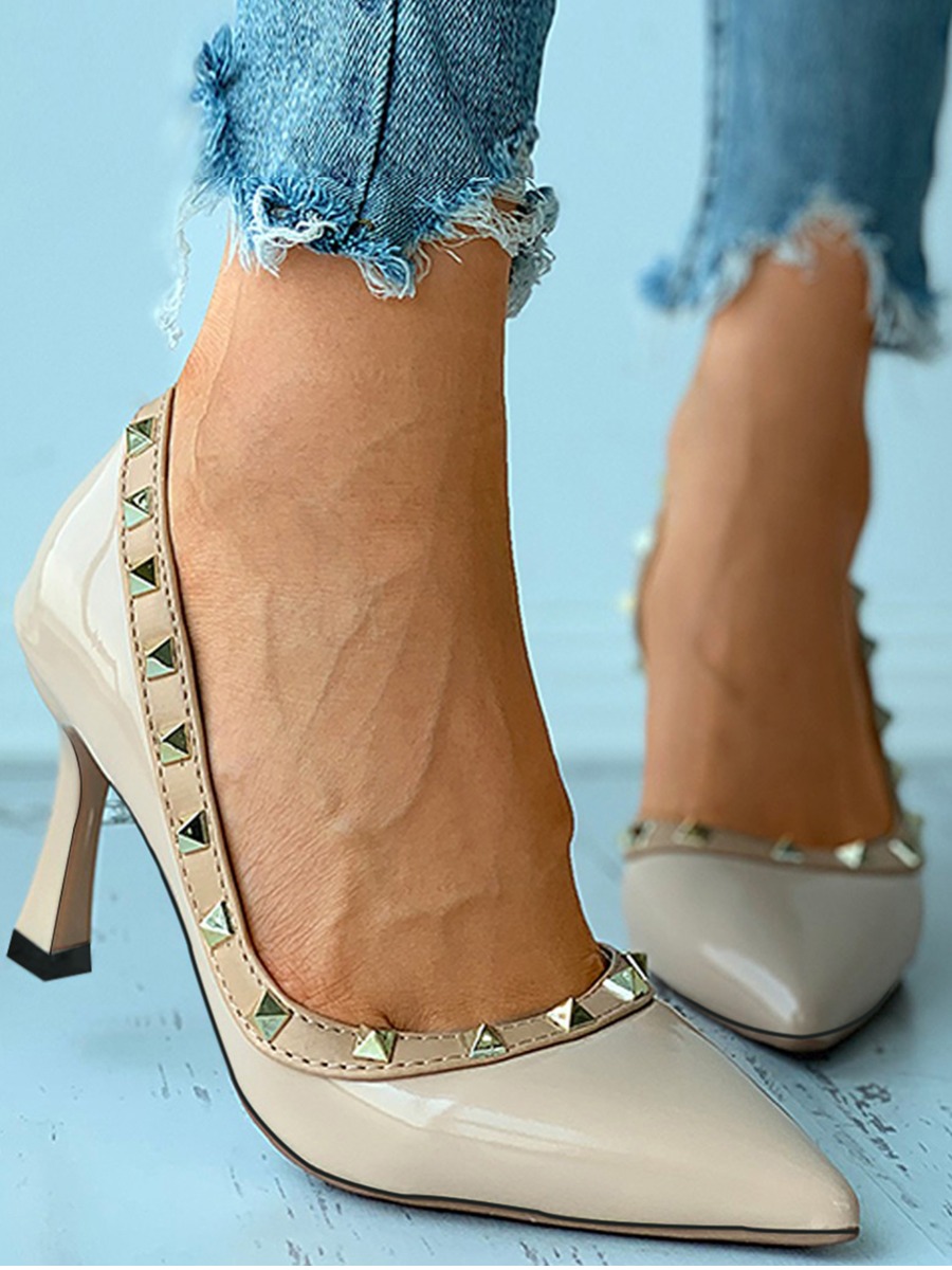 

Lovely Minimalist Rivet Pointed-toe Pumps, Apricot