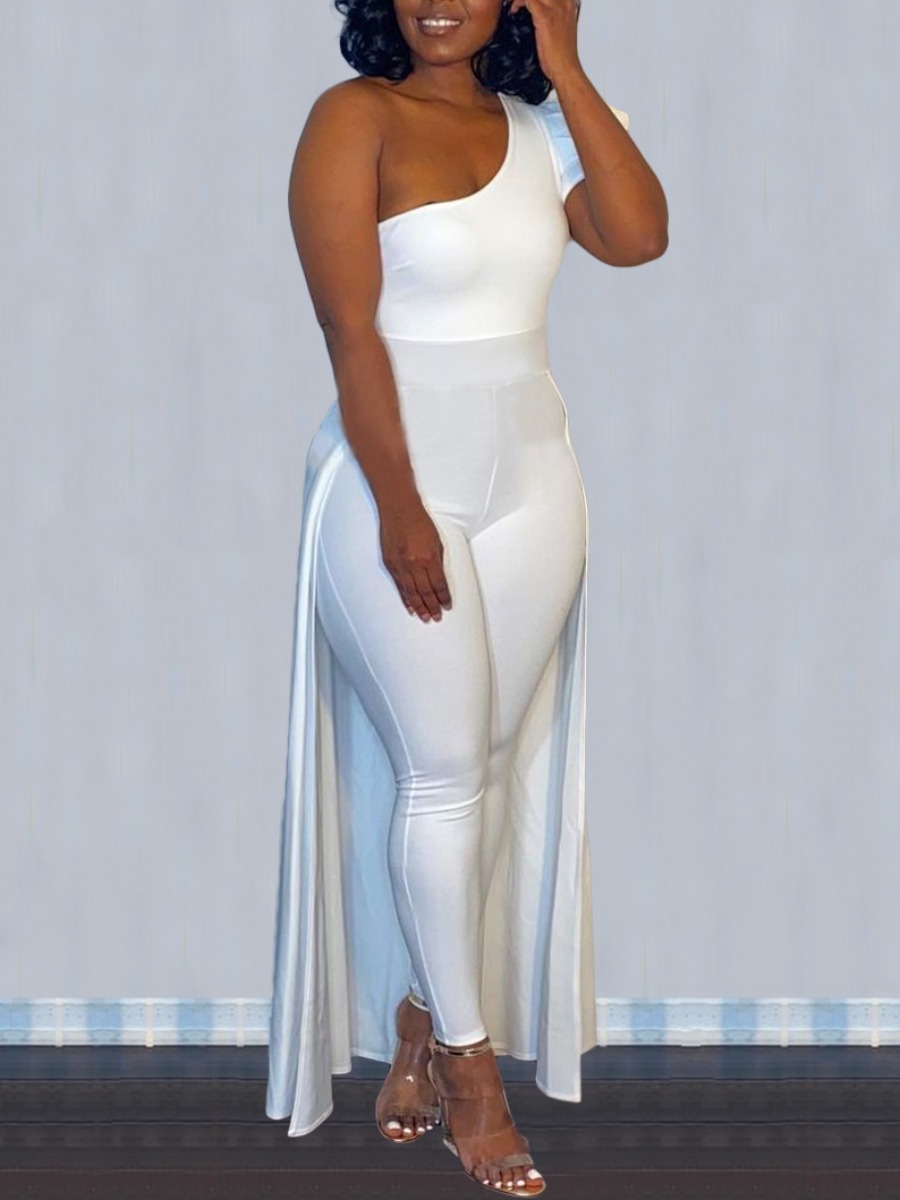 

LW One Shoulder Skirt Overlay Jumpsuit, White