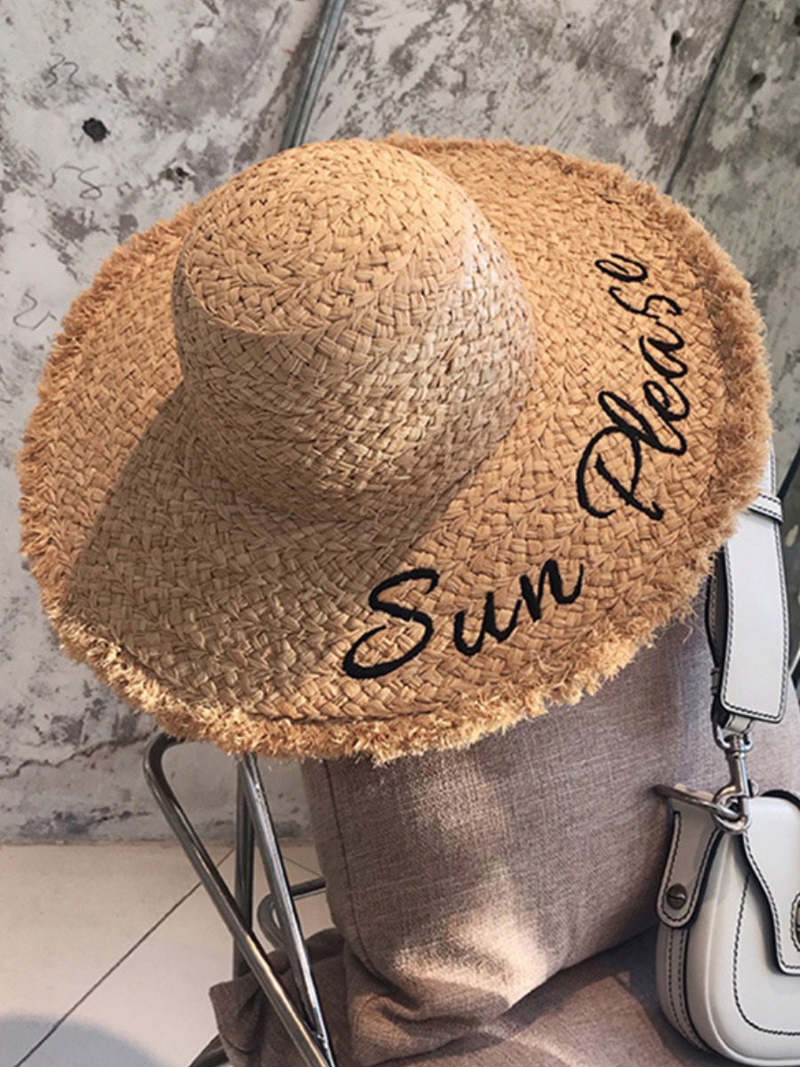 

Lovely Woven Letter Decoration Straw Hat, Brown