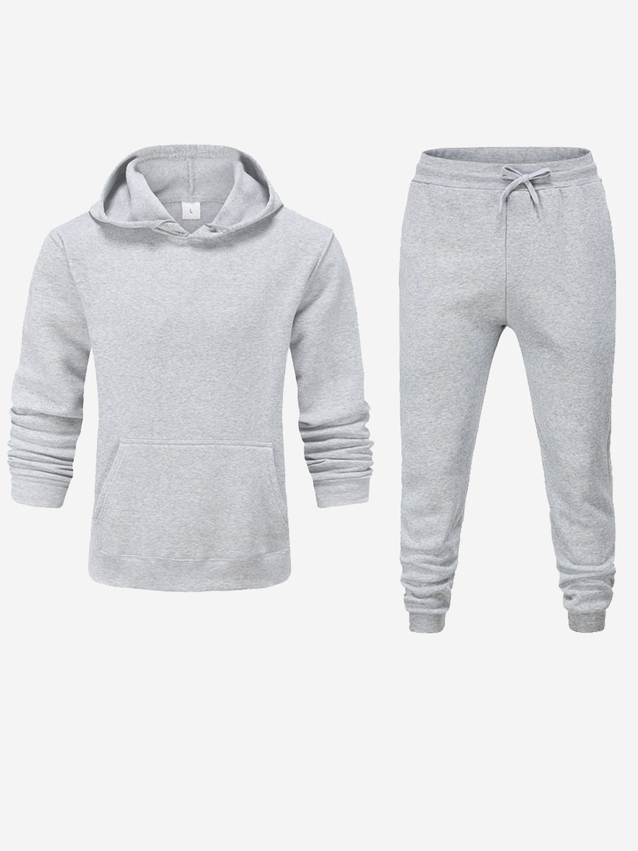 LW Men Hooded Collar Kangaroo Pocket Tracksuit Set