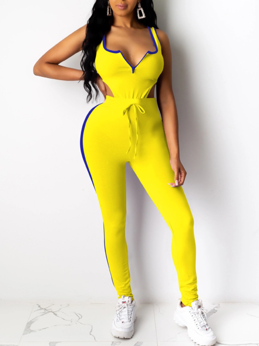 

LW Striped Drawstring Two Piece Pants Set, Yellow