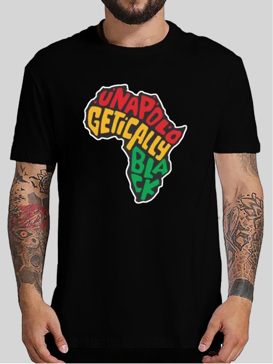 

LW Men Africa Letter Print T-shirt, Black