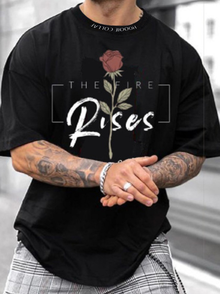 

LW Floral Letter Print T-shirt, Black
