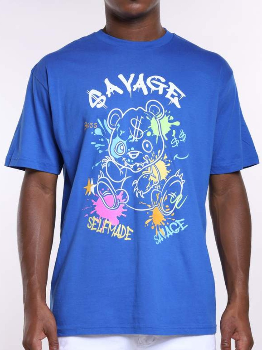 

LW Men Cartoon Letter Print T-shirt, Blue