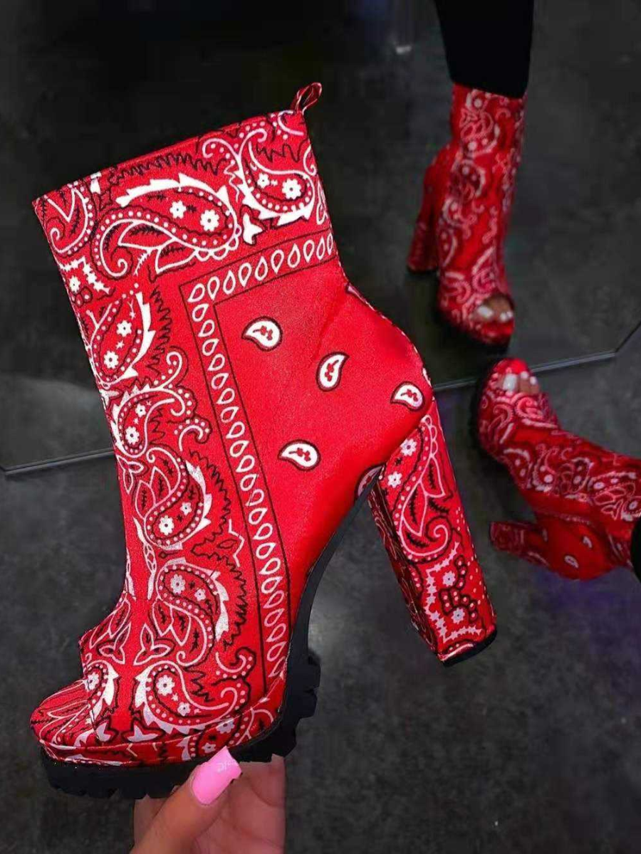 

LW Casual Cashew Print Red Booties