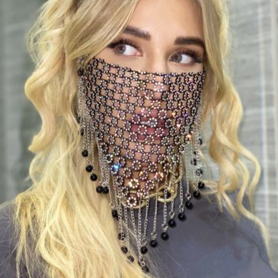 

LW Sequined Tassel Design Face Mask, Black
