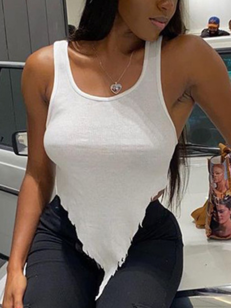 

Lovely Round Neck Asymmetrical Camisole, White