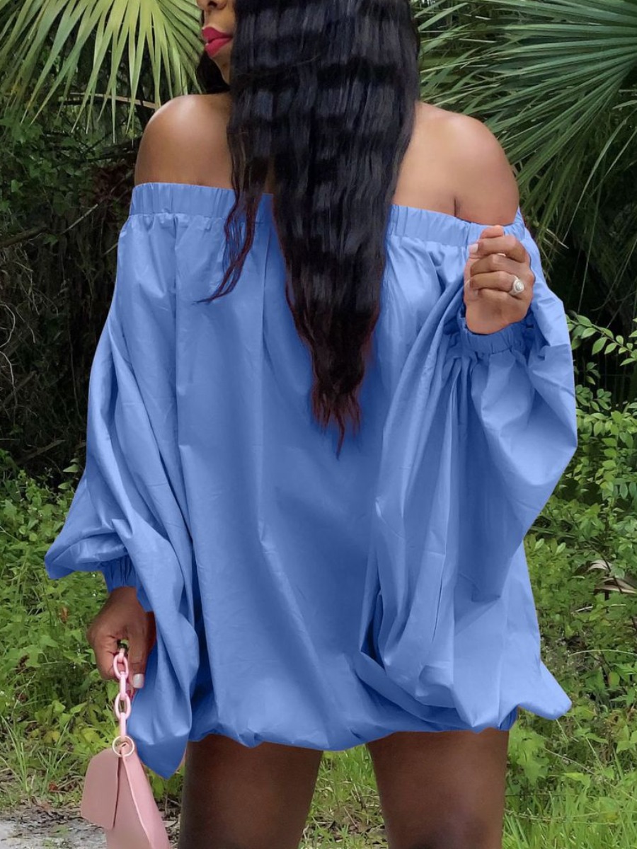 

LW BASICS Off The Shoulder Fold Design Dress, Blue