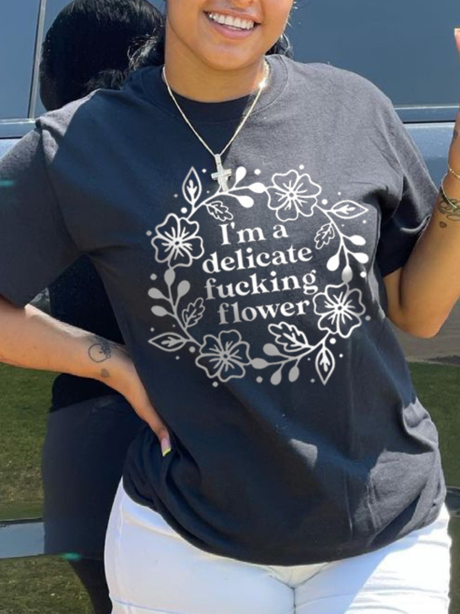 

Lovely Floral Letter Print T-shirt, Black