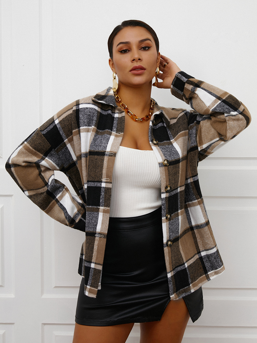 

LW Dropped Shoulder Plaid Print Coat, Multicolor lattices