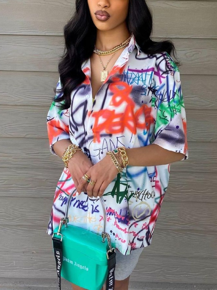 

LW Graffiti Print Patchwork Blouse, Multi