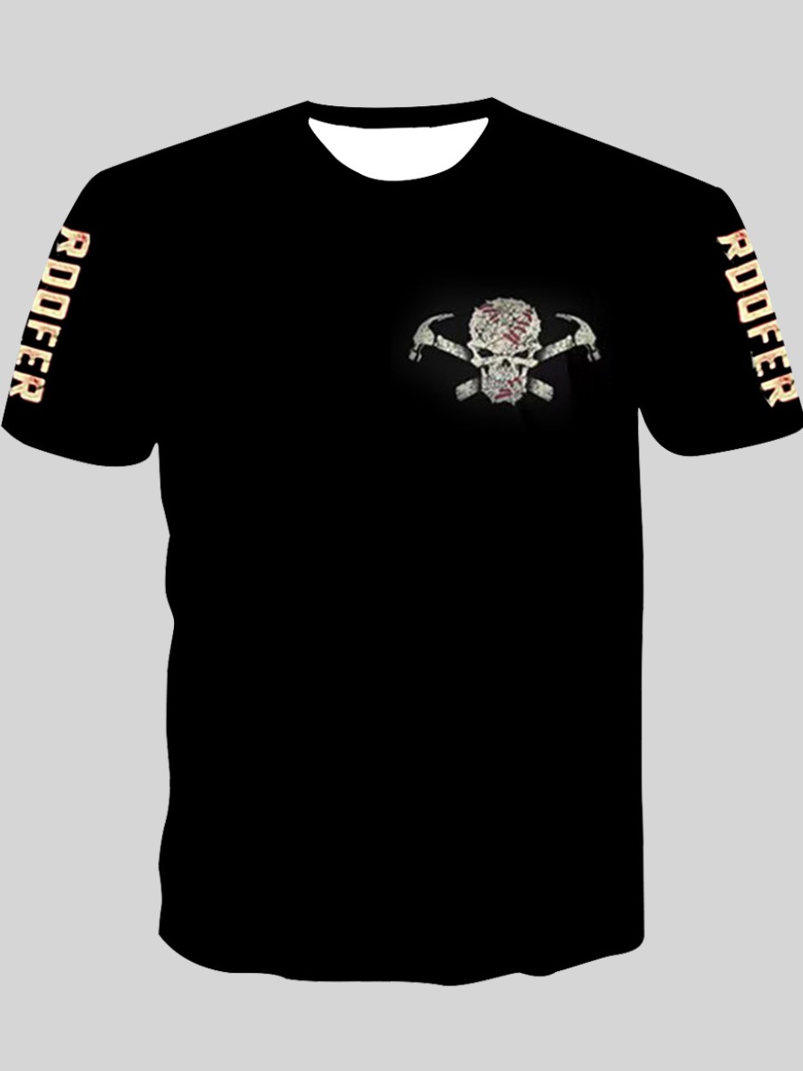 

LW Men Skull Head Letter Print T-shirt, Black