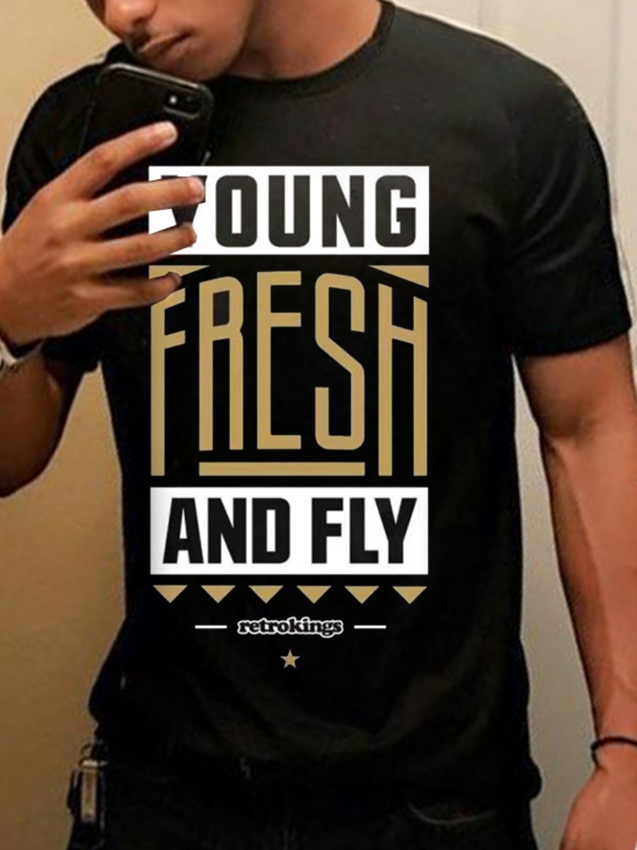 LovelyWholesale Men Round Neck Letter Print T-shirt Summer Short Sleeve Casual Round Neck Spring Summer 2024