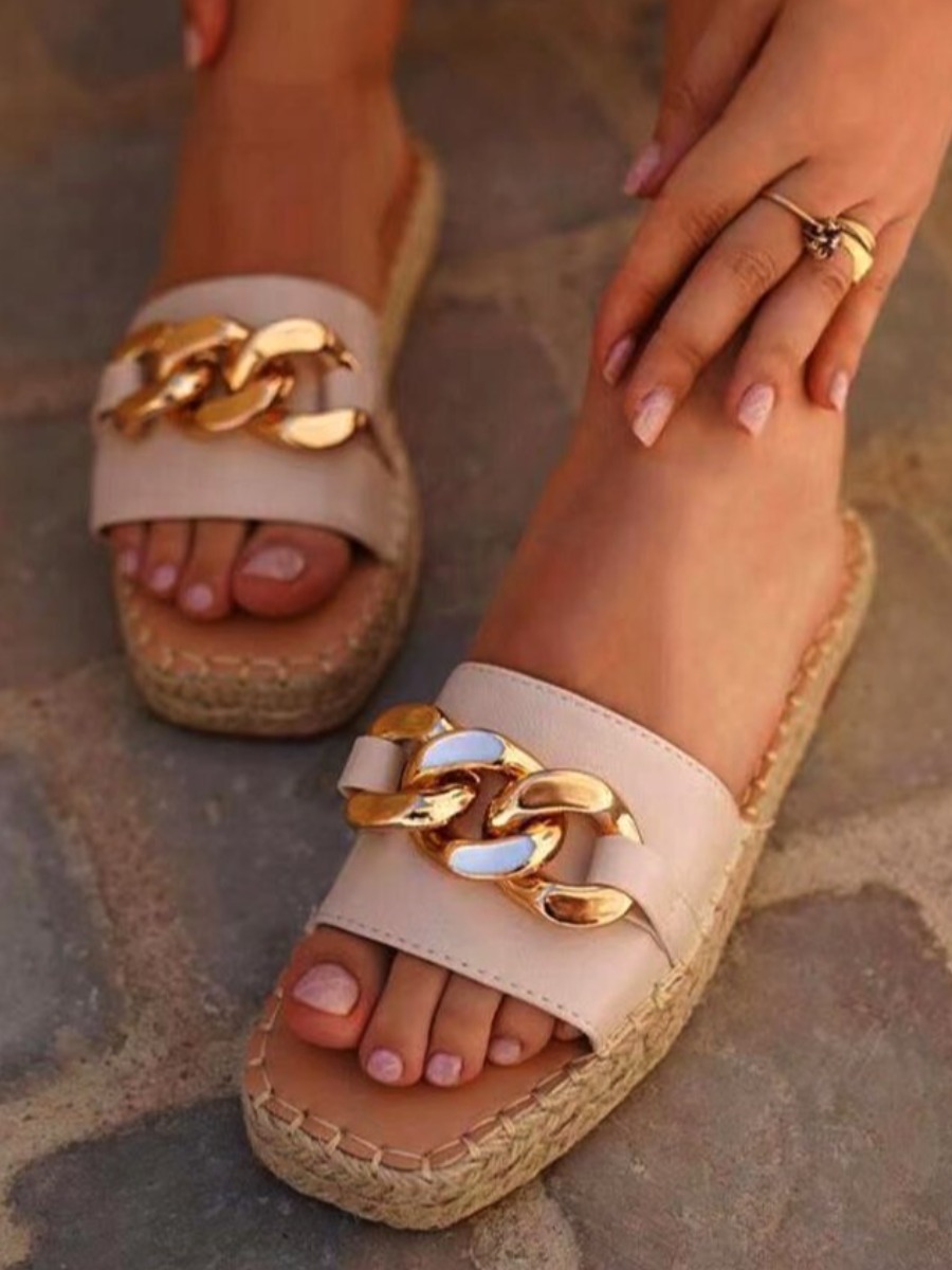 

LW Chain Decoration Slippers, Khaki