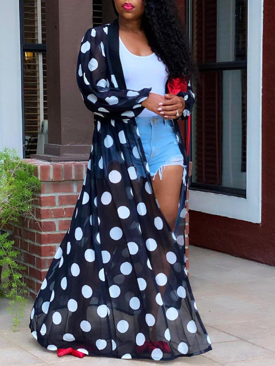 

LW Dot Print See-through Coat, Black