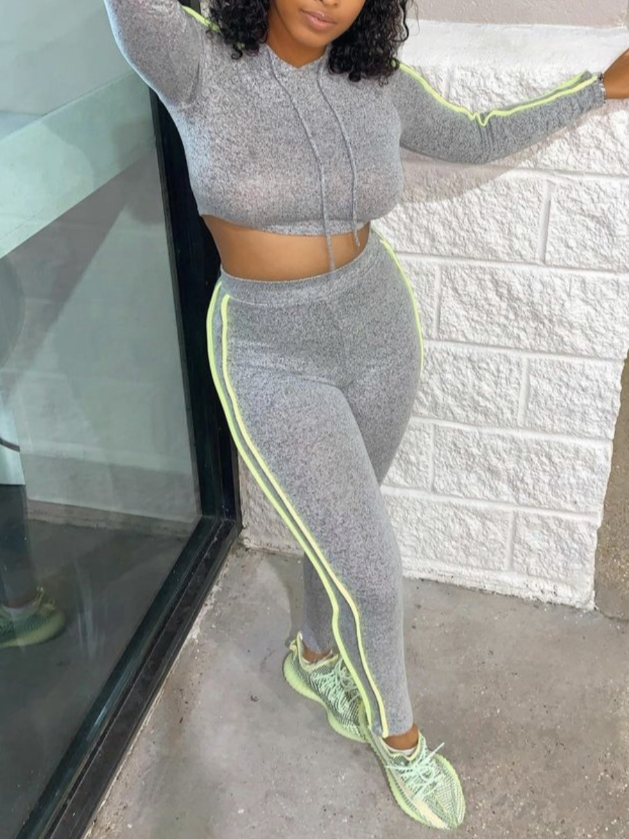 

LW Striped Crop Top Sweatsuit Set, Grey