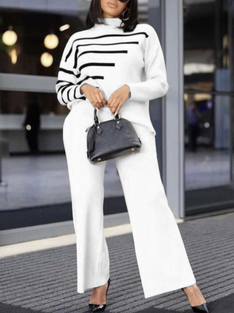 

LW Striped Wide Fit Two Piece Pants Set, White