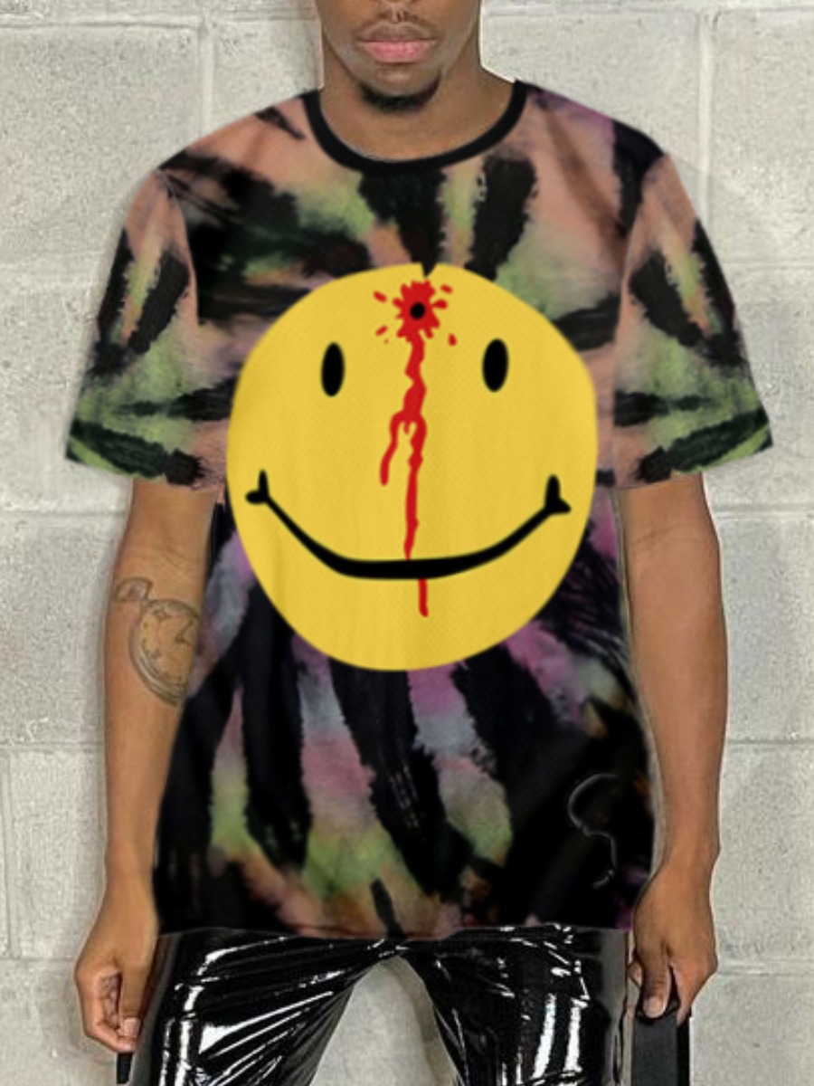 

Lovely Men Cartoon Print Tie-dye T-shirt, Yellow