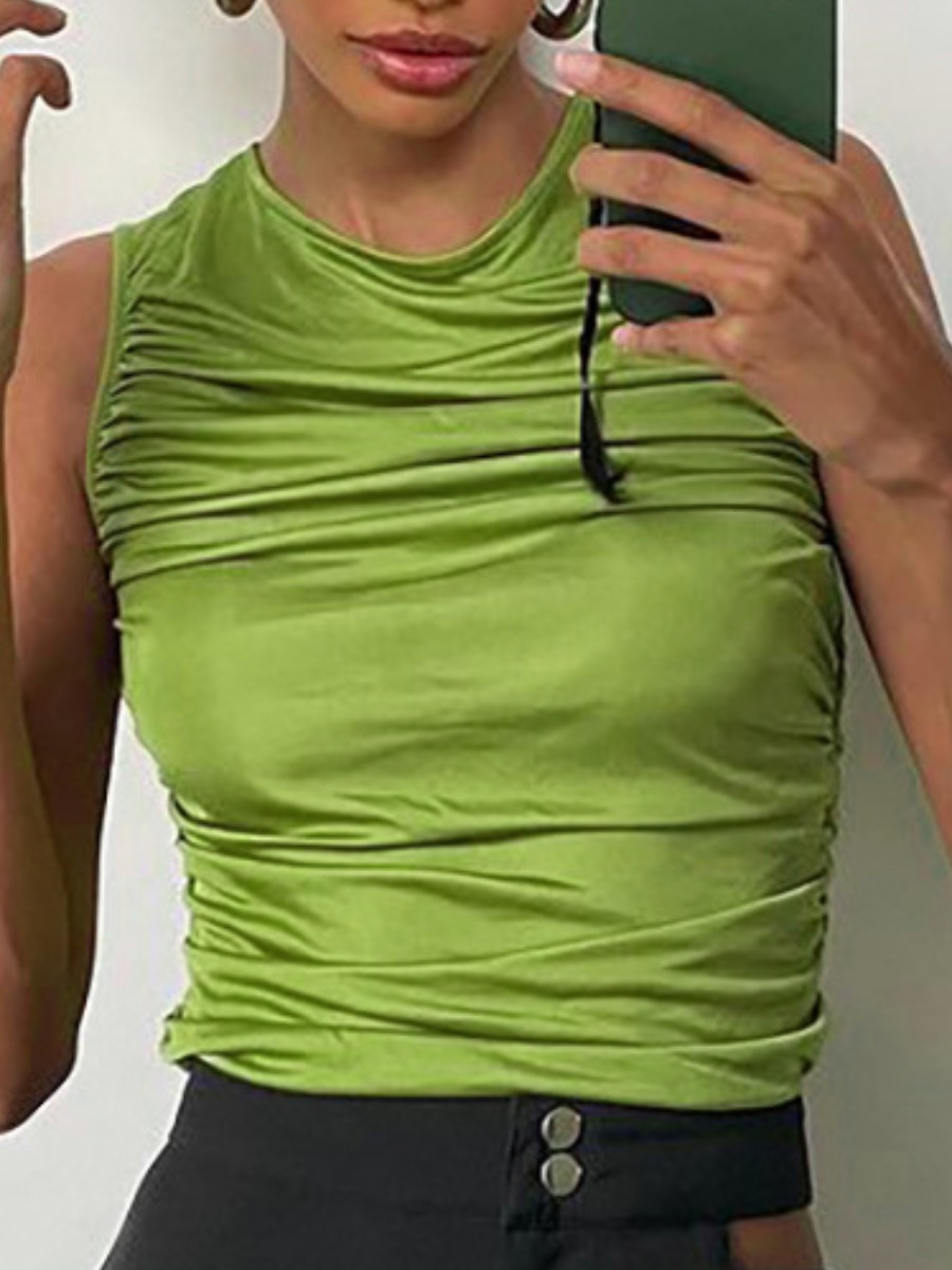 

LW BASICS Round Neck Fold Design Camisole, Green