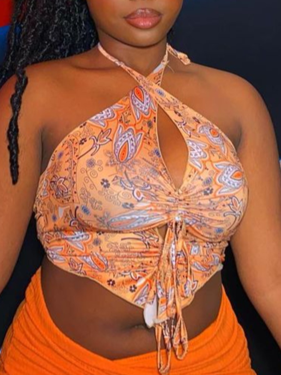 

Lovely Cashew Print Hollow-out Drawstring Camisole, Khaki