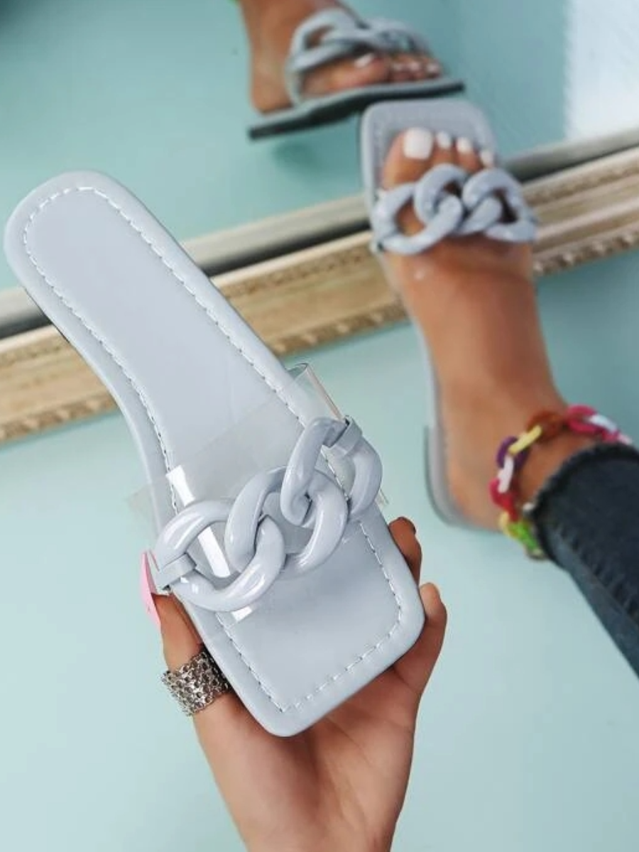 

LW Clear Chain Decoration Sandals, Blue