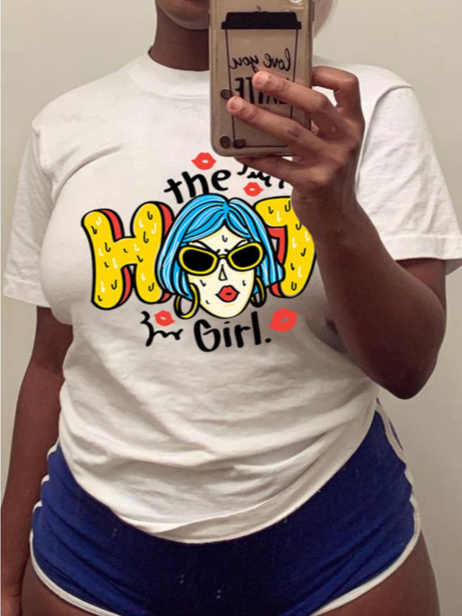

LW Cartoon Letter Lip Print T-shirt, White