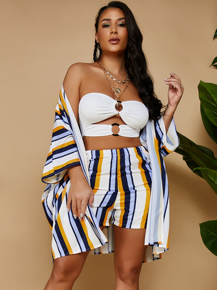 

LW Striped Patchwork Two Piece Shorts Set, Stripe