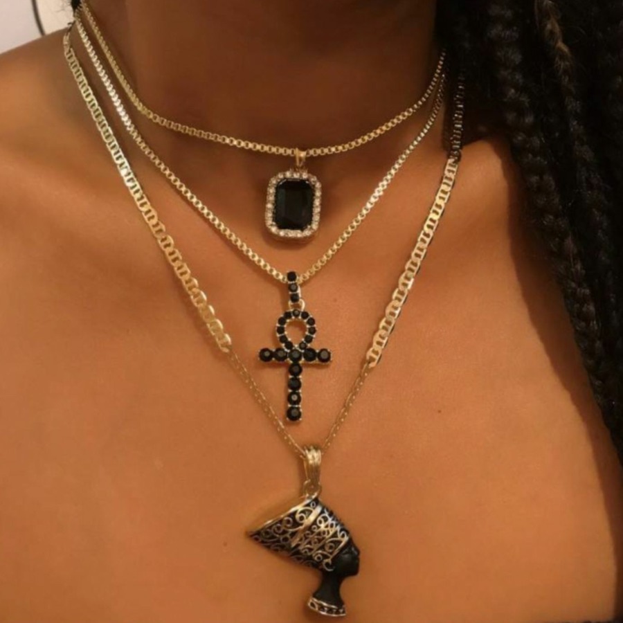 

LW Cross Head Multilayer Necklace, Gold