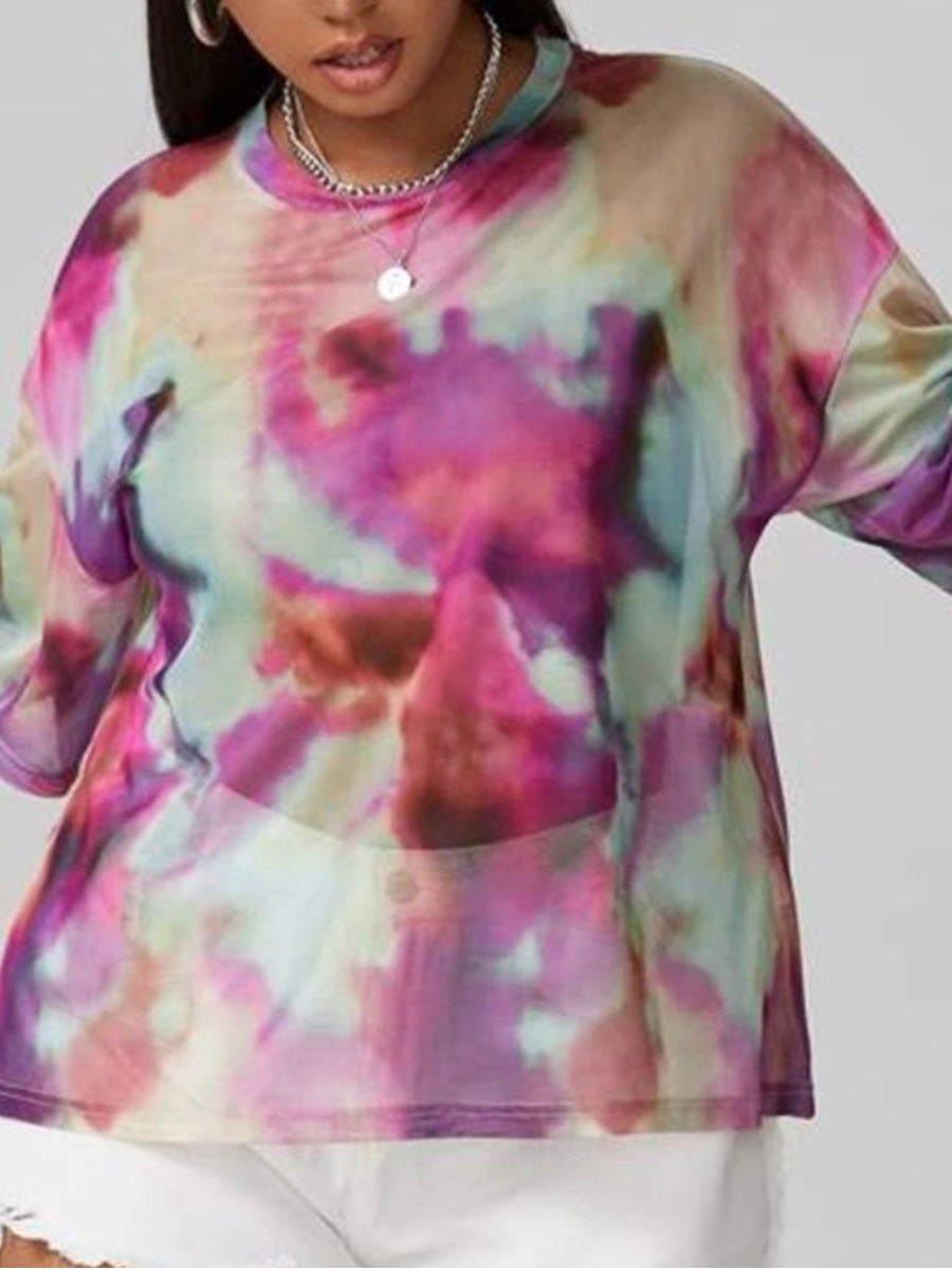 

Lovely Plus Size Dropped Shoulder Tie-dye T-shirt, Red