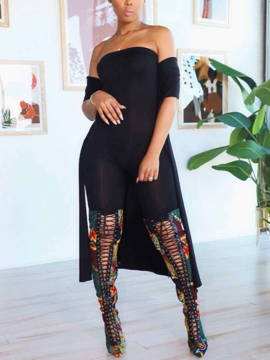 

LW Off The Shoulder Skinny Two-piece Romper Set, Black