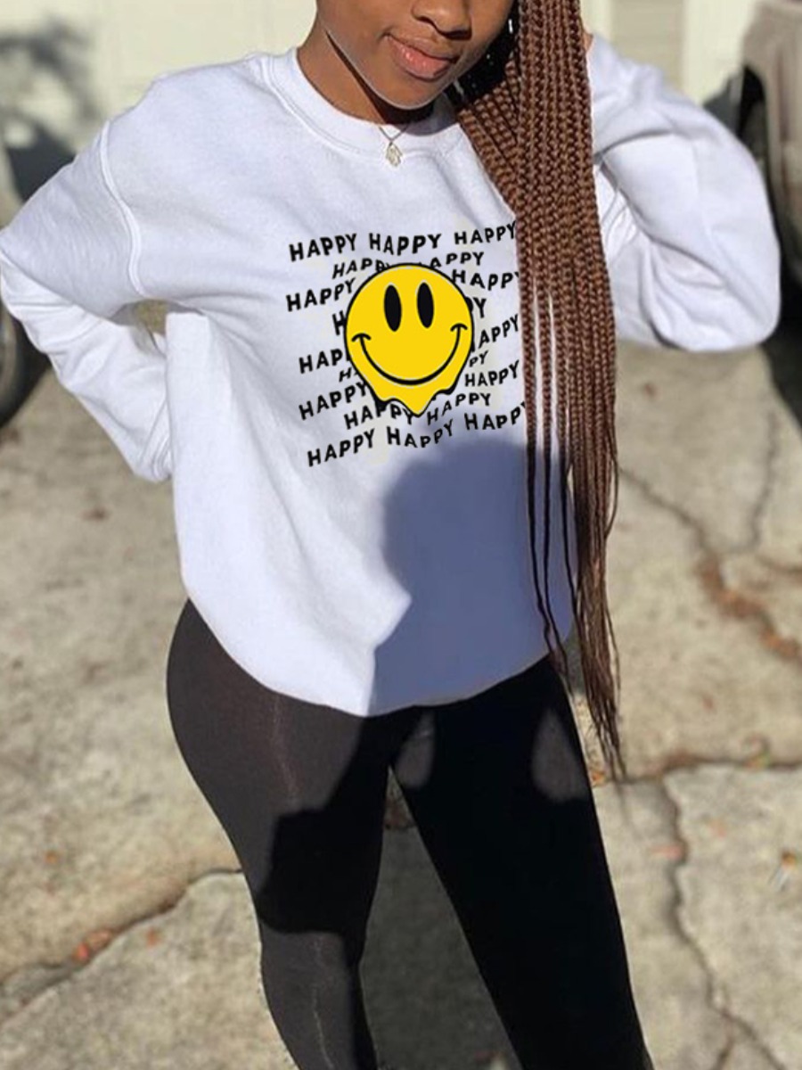 

LW Cartoon Letter Print Oversized Hoodie, White
