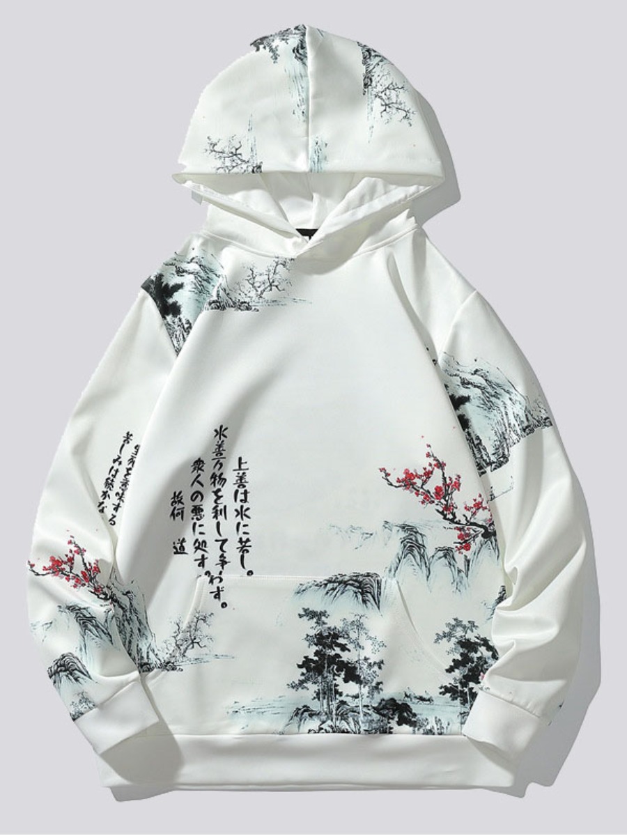 

LW Men Floral Letter Print Oversized Hoodie, White