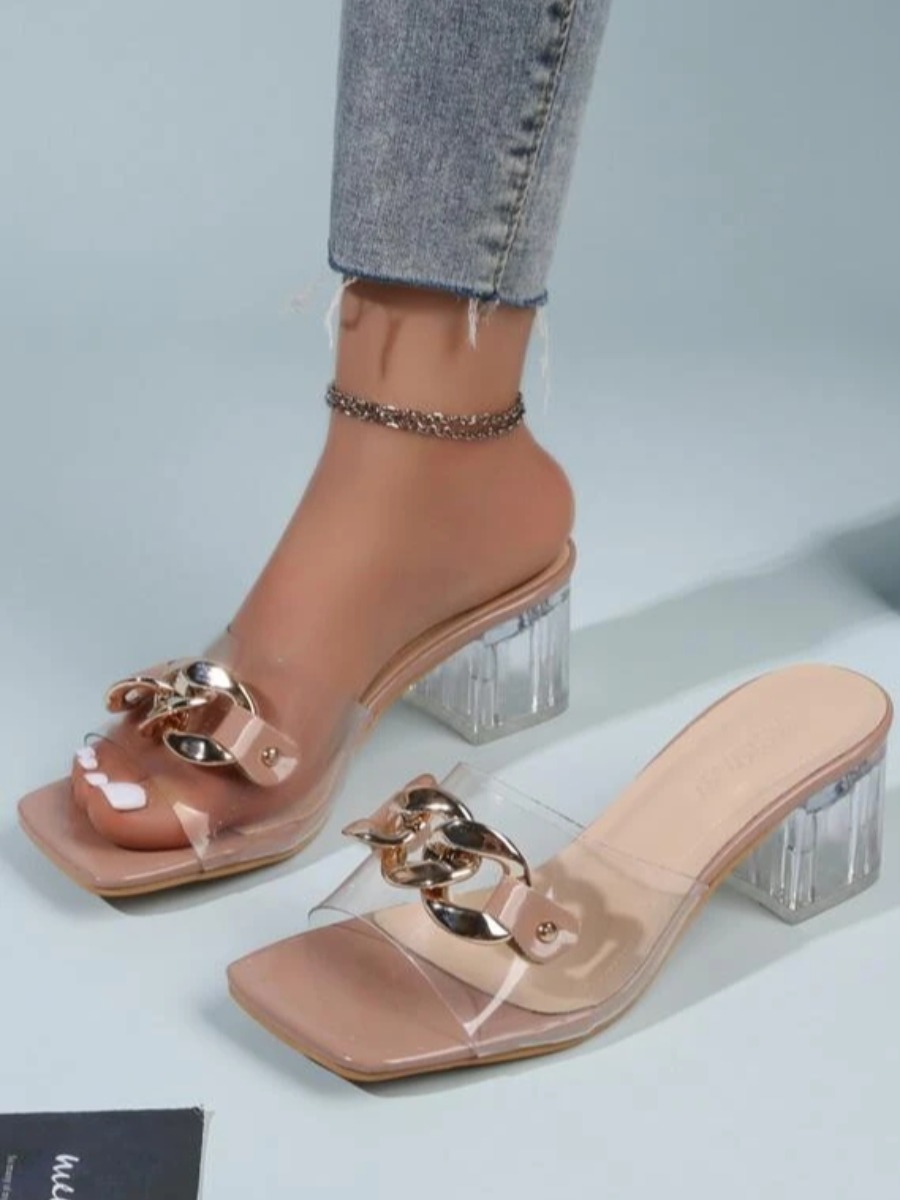 Lovely Clear Chain Decoration Pumps, Apricot