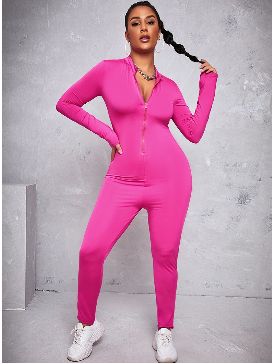 

Lovely V Neck Bodycon One-piece Jumpsuit, Rose red