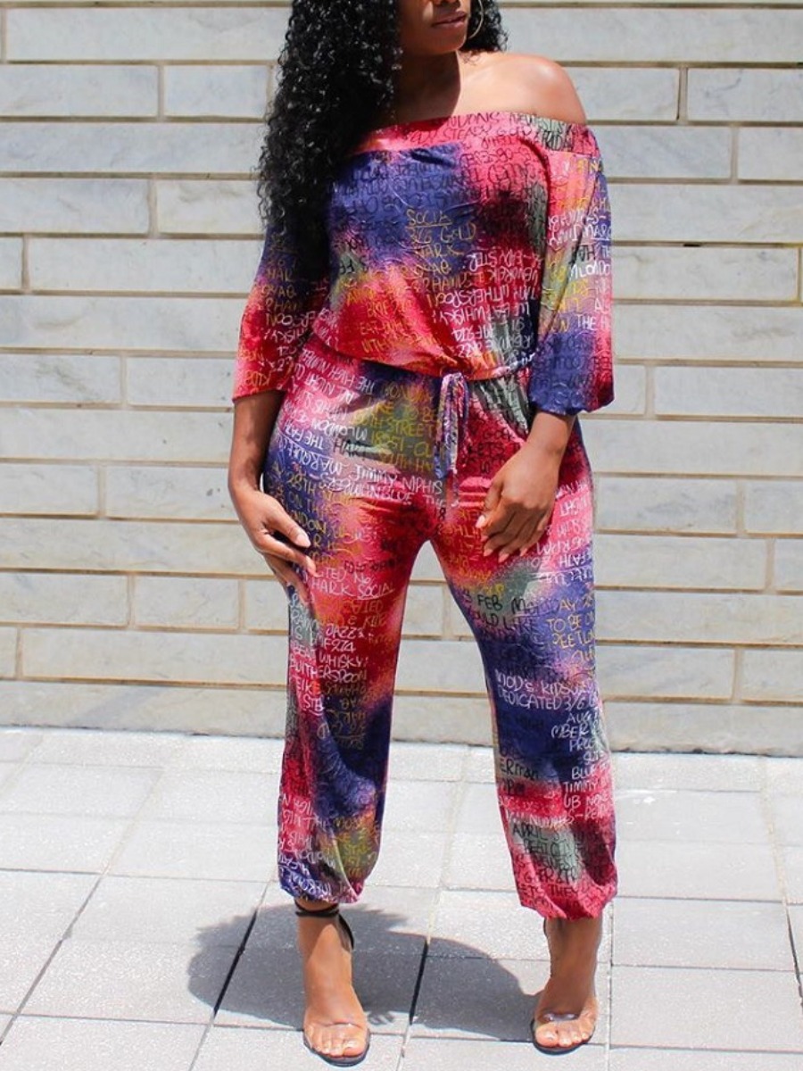 

Lovely Off The Shoulder Tie-dye One-piece Jumpsuit, Red