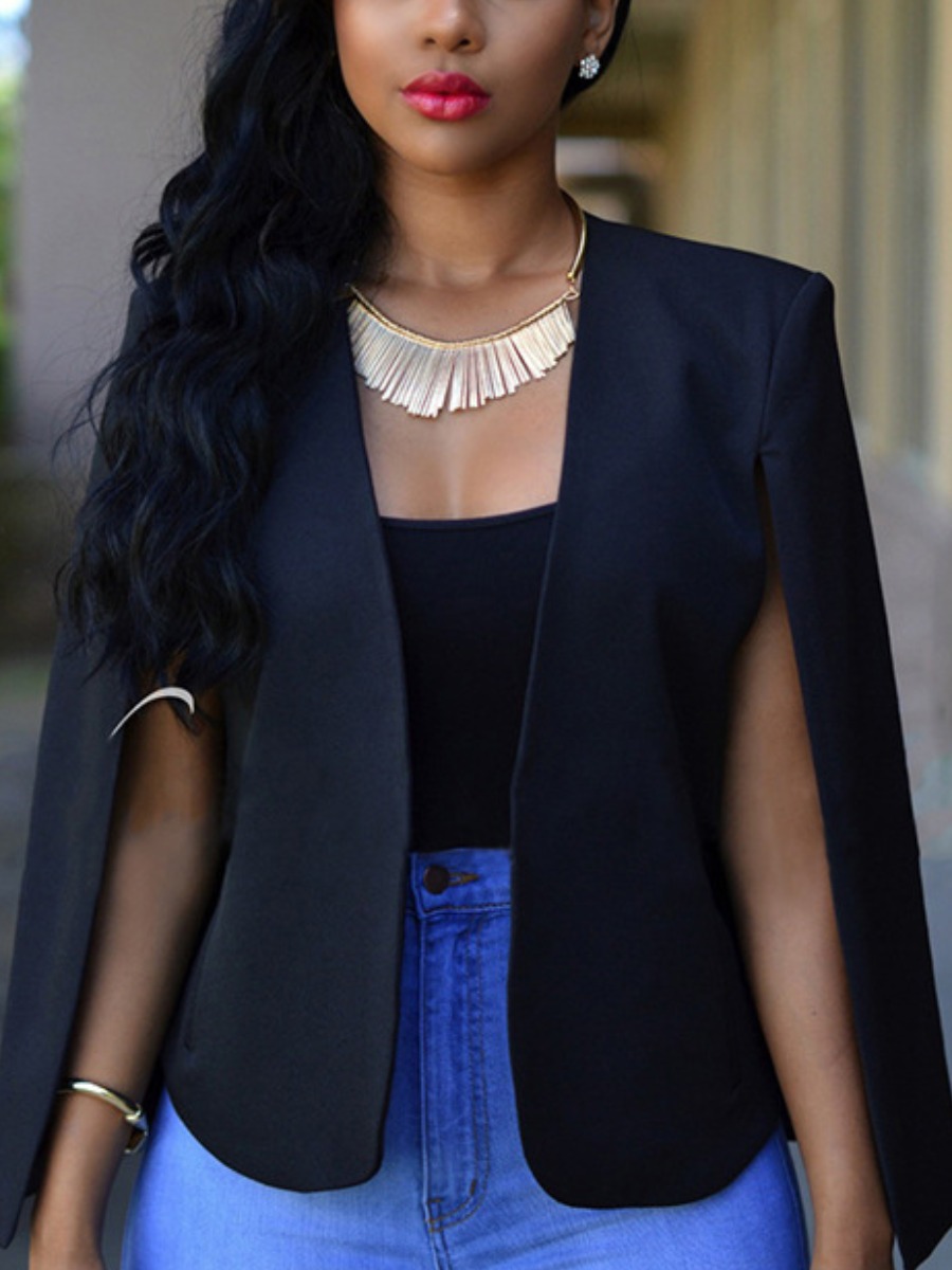 

LW Collarless Split Sleeve Blazer, Black
