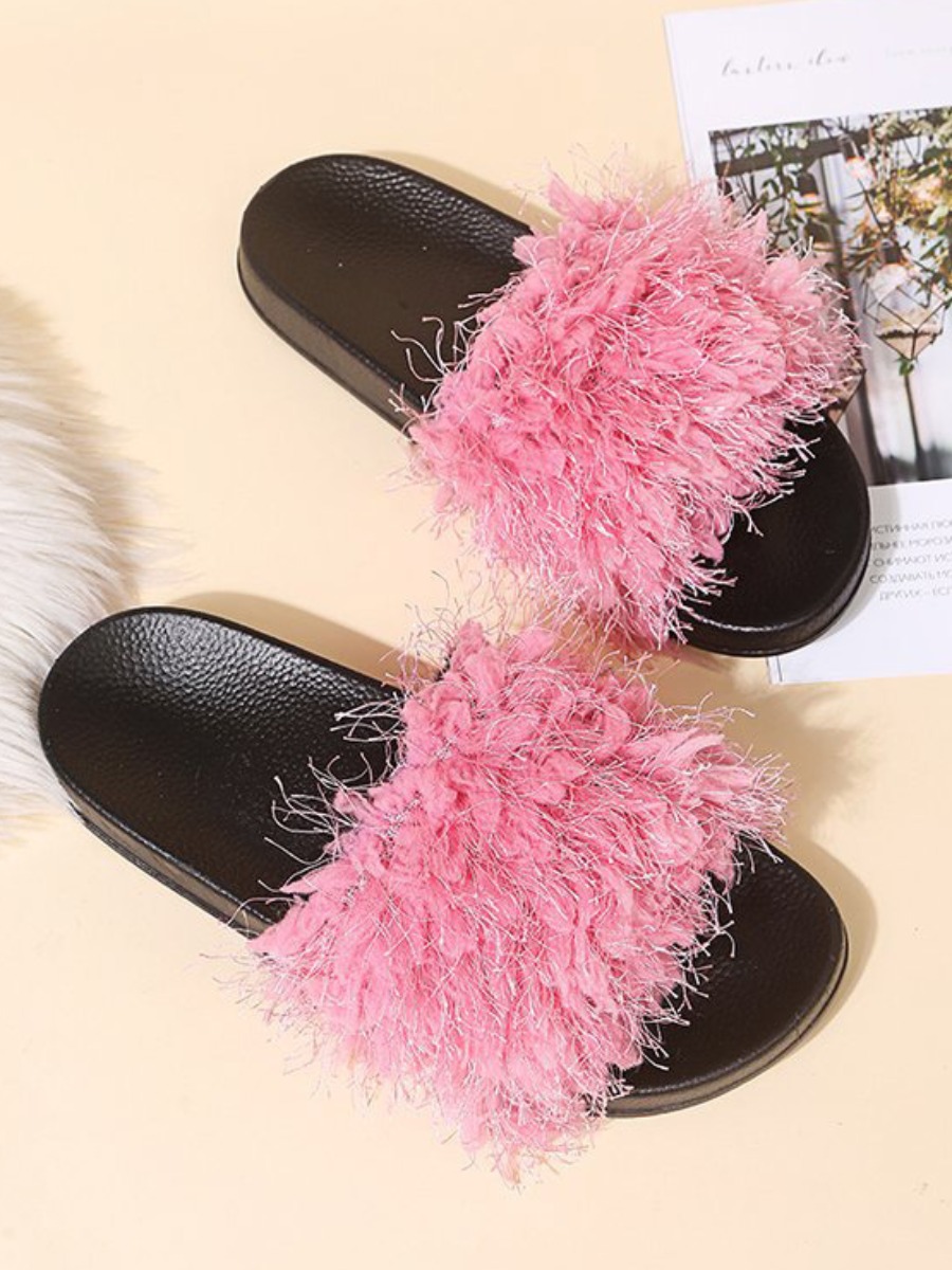 

LW Plush Round-toe Slippers, Pink