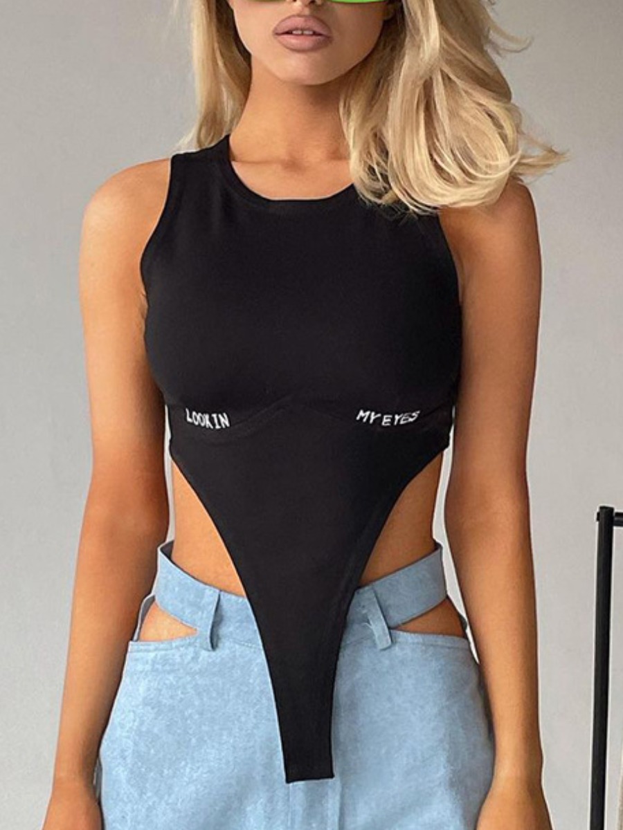 

Lovely Letter Print Asymmetrical Camisole, Black