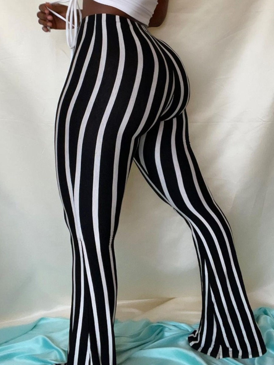 

LW Plus Size Striped Flared Pants, Black