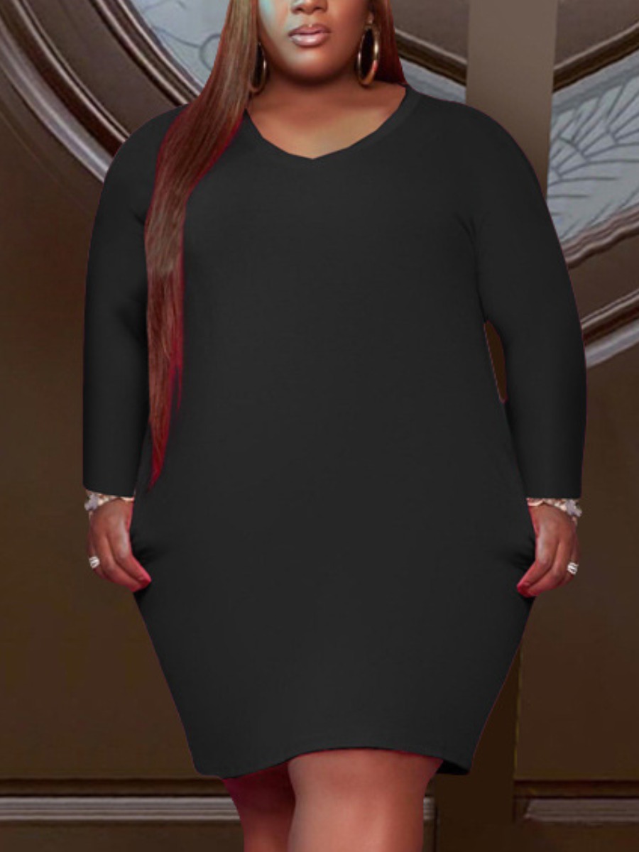 

LW Plus Size Round Neck Elastic Dress, Black