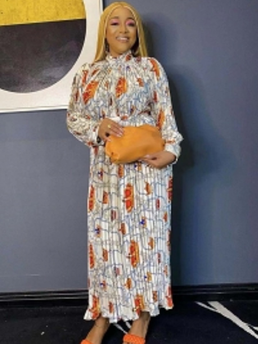 

LW Half A Turtleneck Mixed Print Dress, White