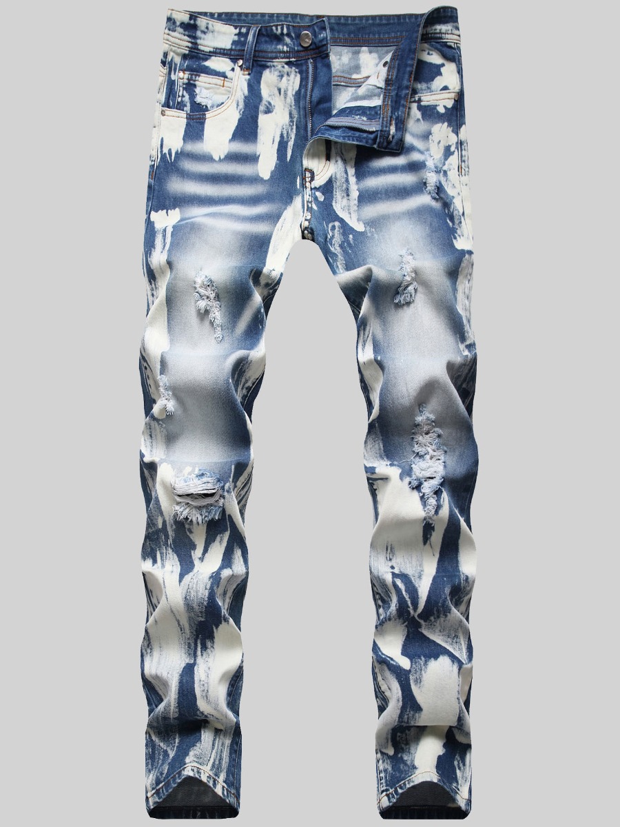 

LW Men Ripped Tie-dye Jeans, Blue