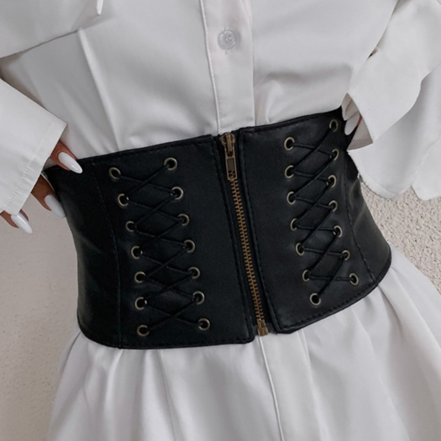 

LW Zipper Design Slim Waist Belt, Black