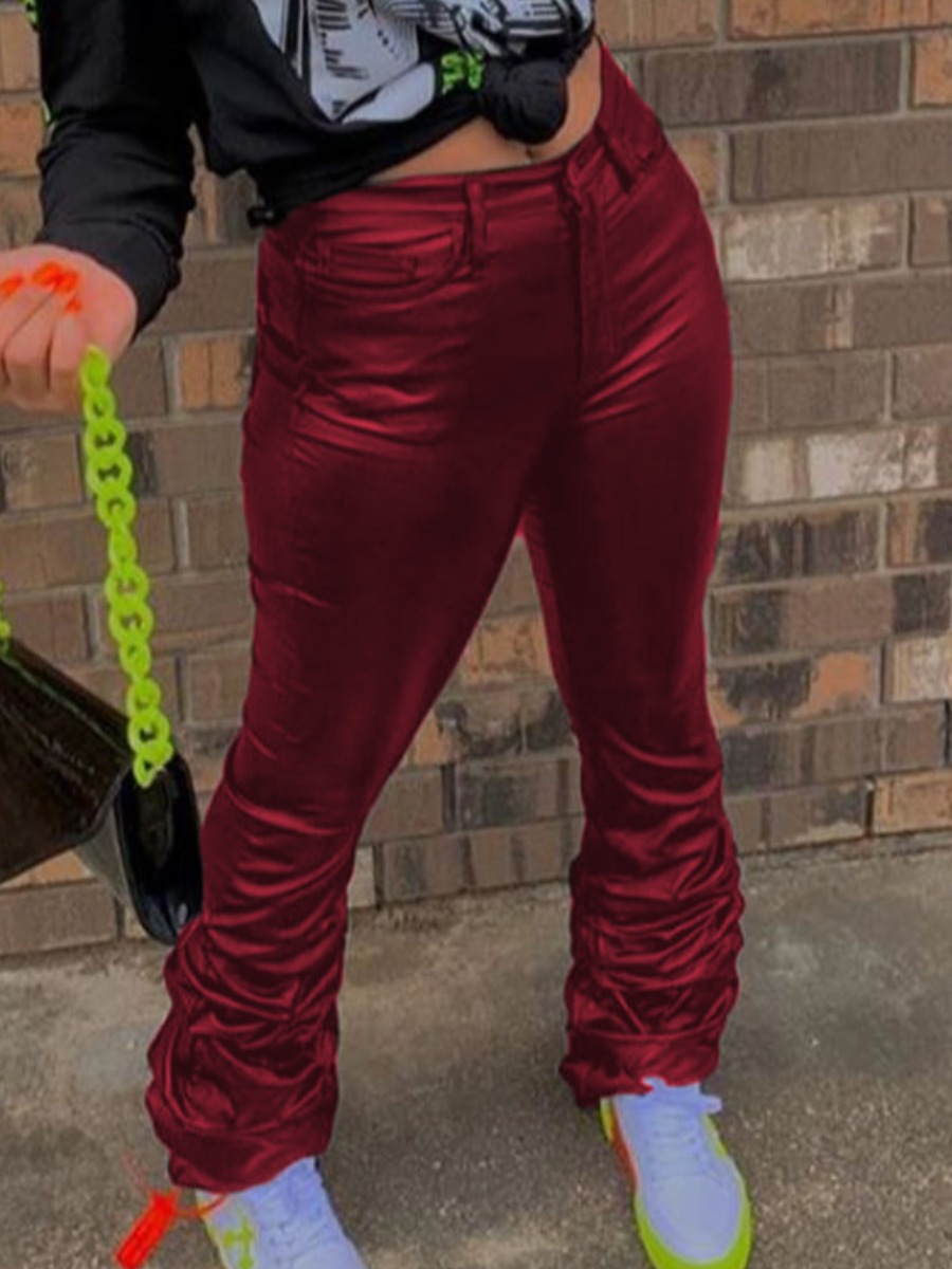 

LW Mid Waist Fold Design Pants, Wine red