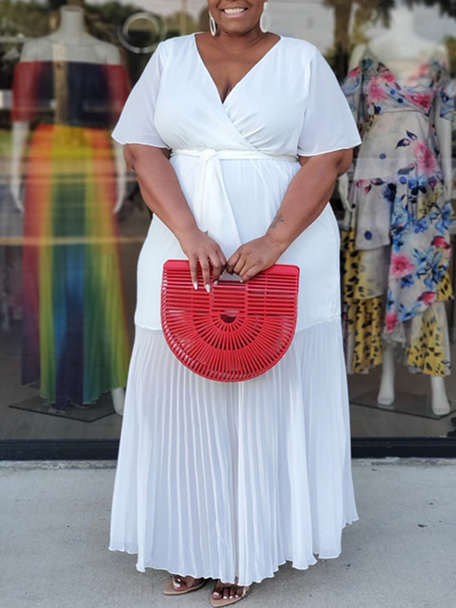 

LW Plus Size Bandage Design Pleated A Line Dress, White